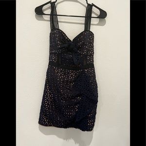 Self-Portrait Navy Blue Crochet Mini Dress